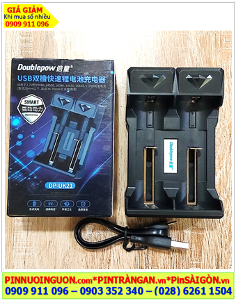 DoublePow DP-UK21 Bộ sạc 2 pin tự ngắt báo đèn khi đầy - sạc pin 3,7V 18650, 16340, 14500, 26650,21700...